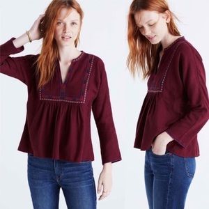 Madewell Embroidered Peasant Popover Top
